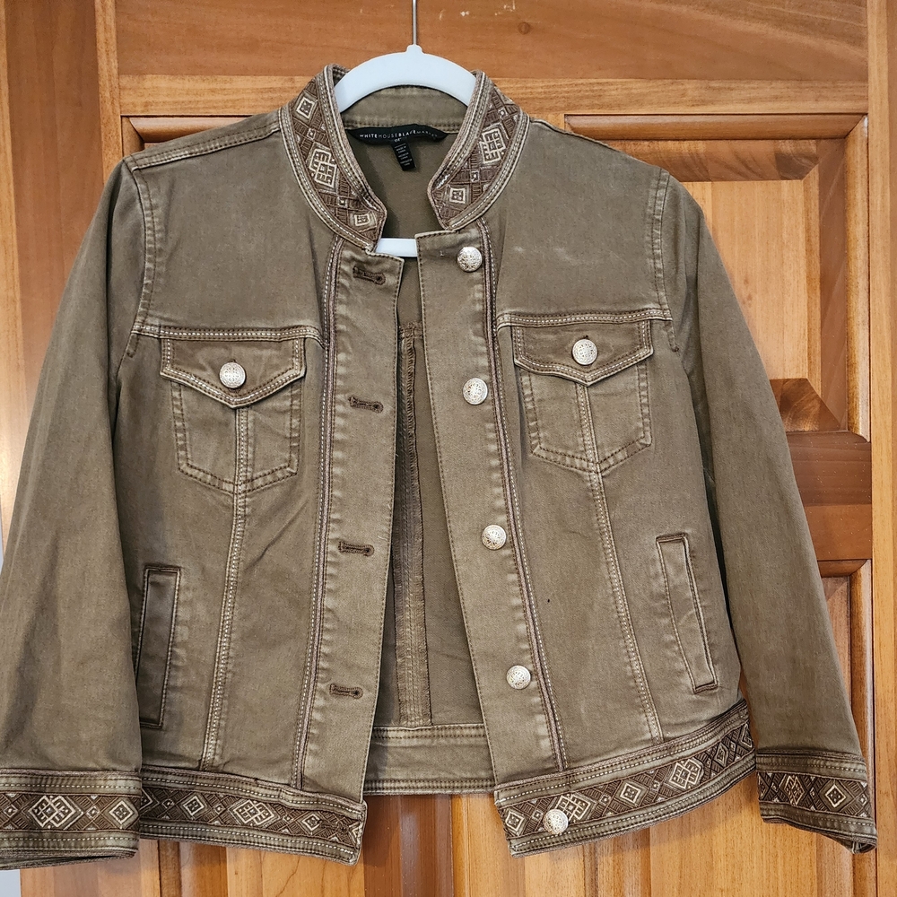 White House Black Market Brown Embroidered Jacket